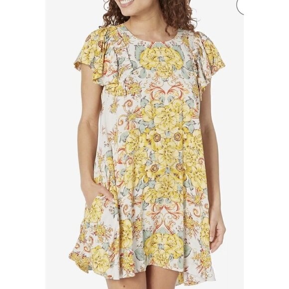 Free People Yara Printed Mini Dress Small  Tea Combo NWT $138 - Picture 1 of 12